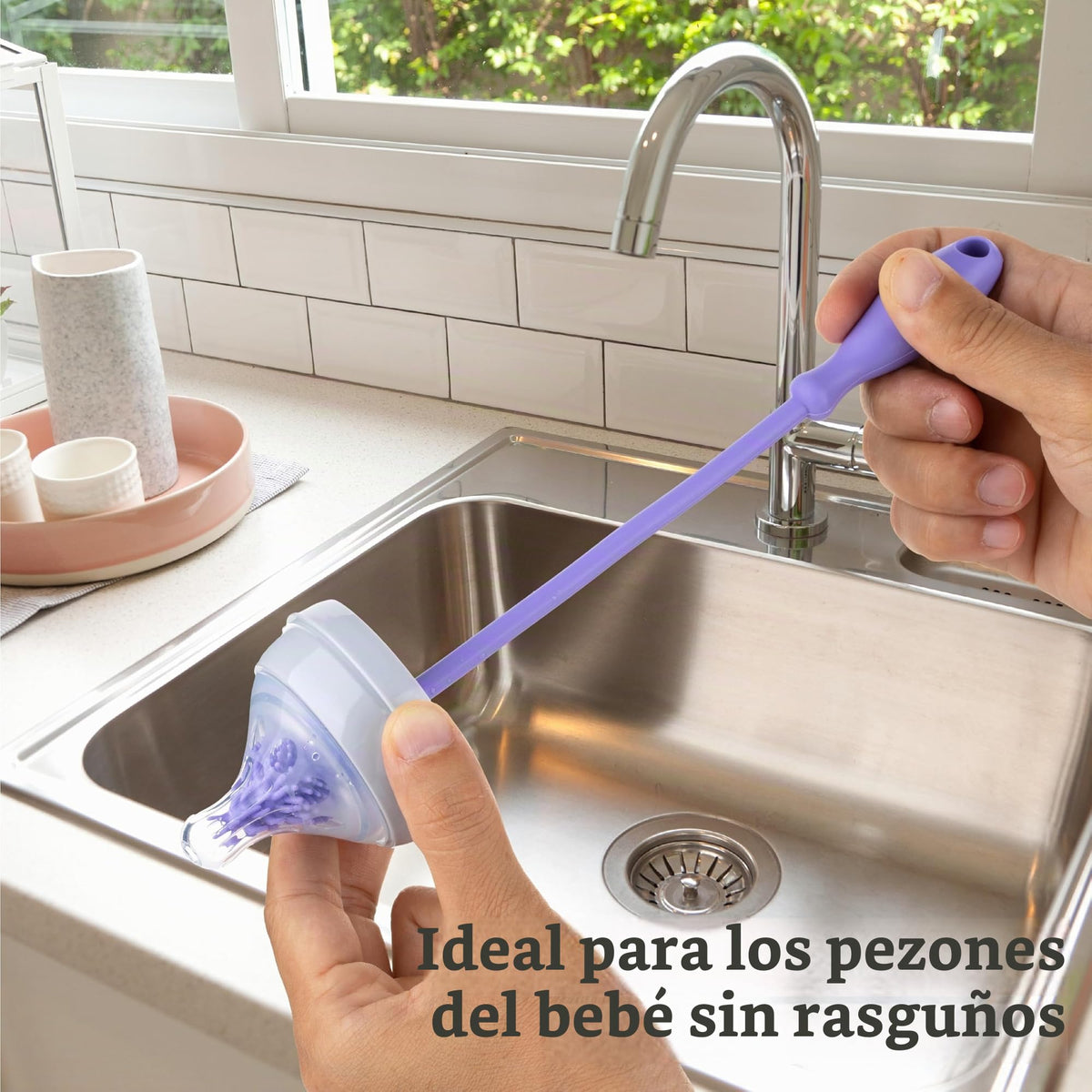 A-Brush - Cepillo para Polvo Limpiador de Botellas de Silicona sin BPA, Mango Largo, Ideal para Botellas de Agua de Vidrio y plástico, para Botellas de Agua (Juego de 3 Piezas de Color Morado Claro)