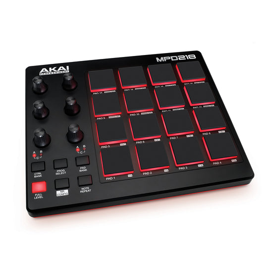 Akai Professional MPD 218 - Controlador MIDI USB con 16 pads MPC y 6 knobs asignables, Note Repeat, Full Level y paquete de software