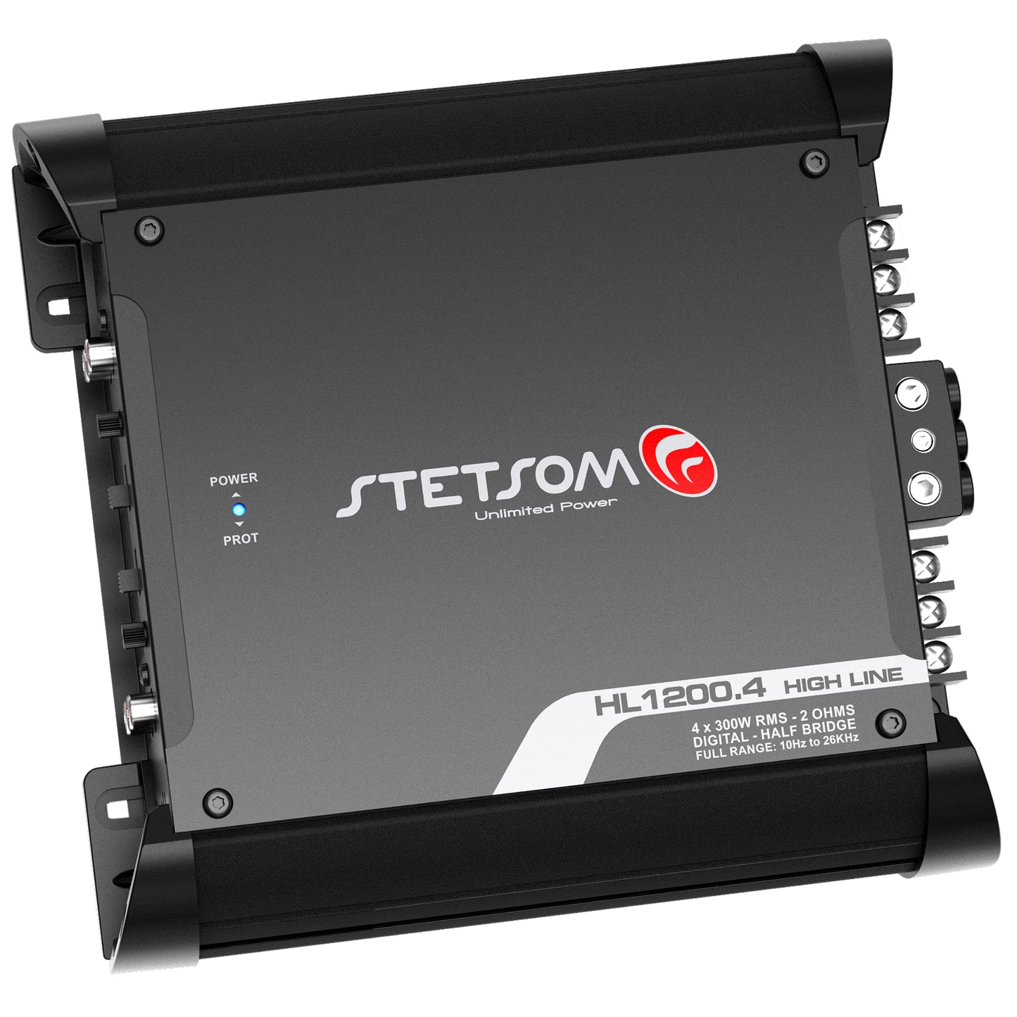 Amplificador de Audio Multicanal Stetsom HL 1200.4 Estéreo para Coche en Negro con Crossover y Bass Boost