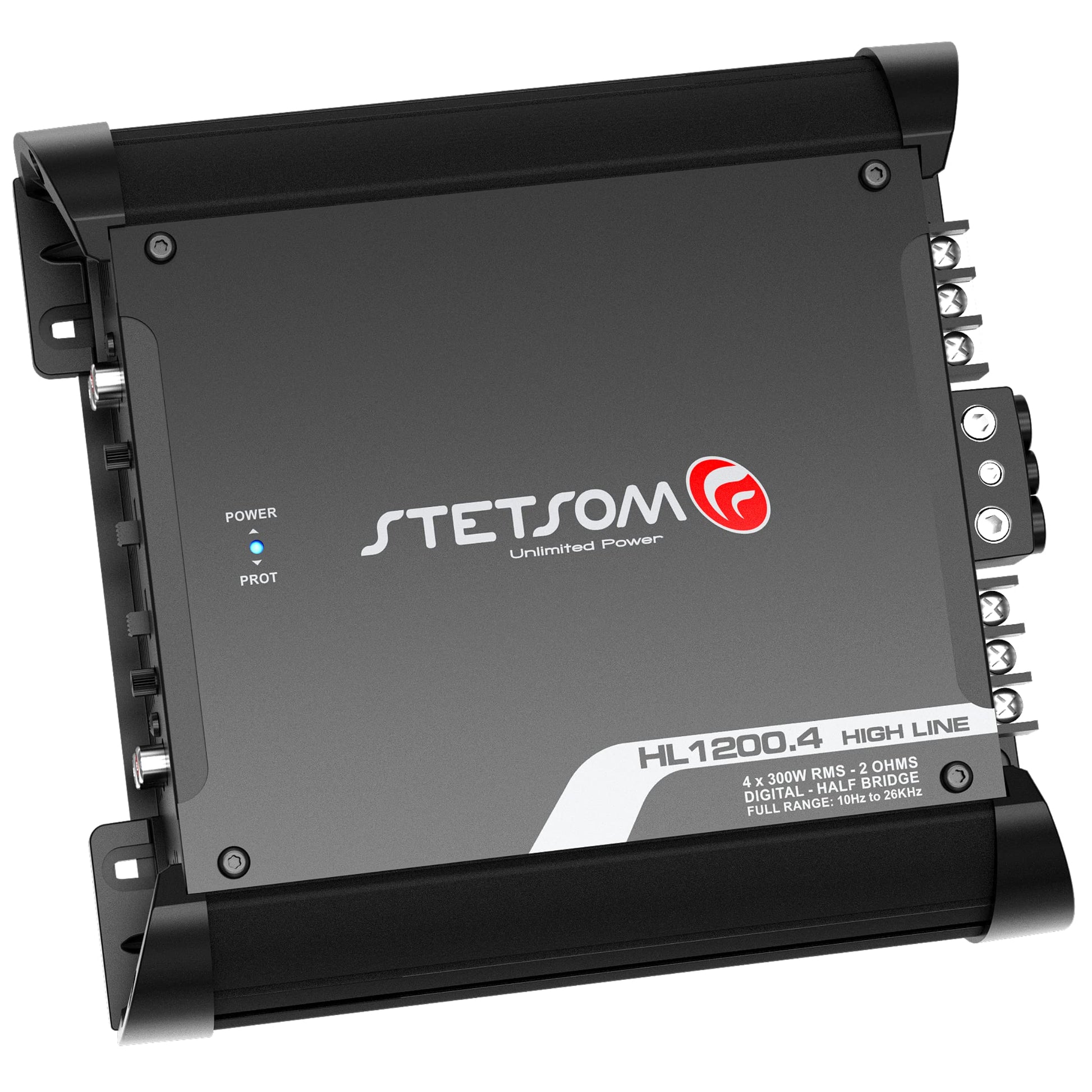 Amplificador de Audio Multicanal Stetsom HL 1200.4 Estéreo para Coche en Negro con Crossover y Bass Boost