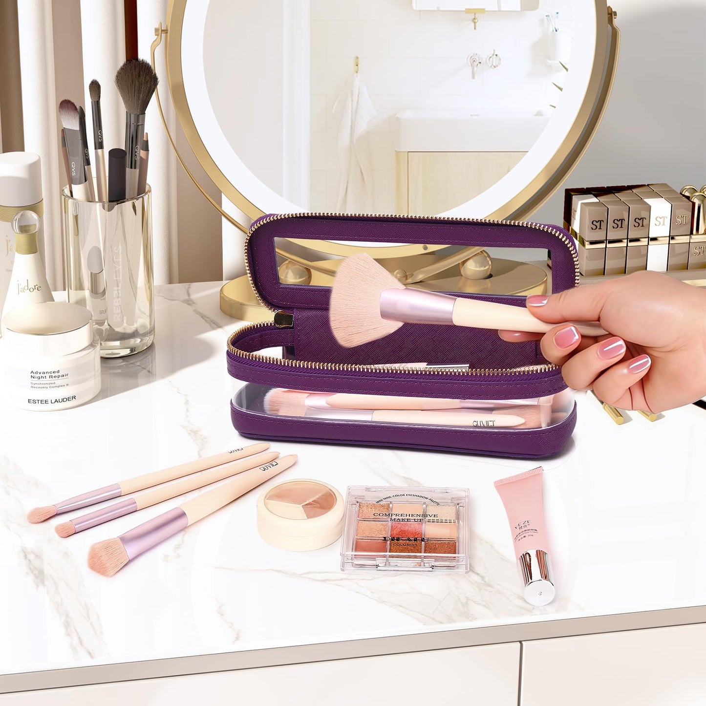 Pinkmik - Estuche para brochas de maquillaje transparente para viajes, bolsa de cosméticos y artículos de cambiador, bolsa de maquillaje delgada con cierre, organizador de cartera pequeño, esencial