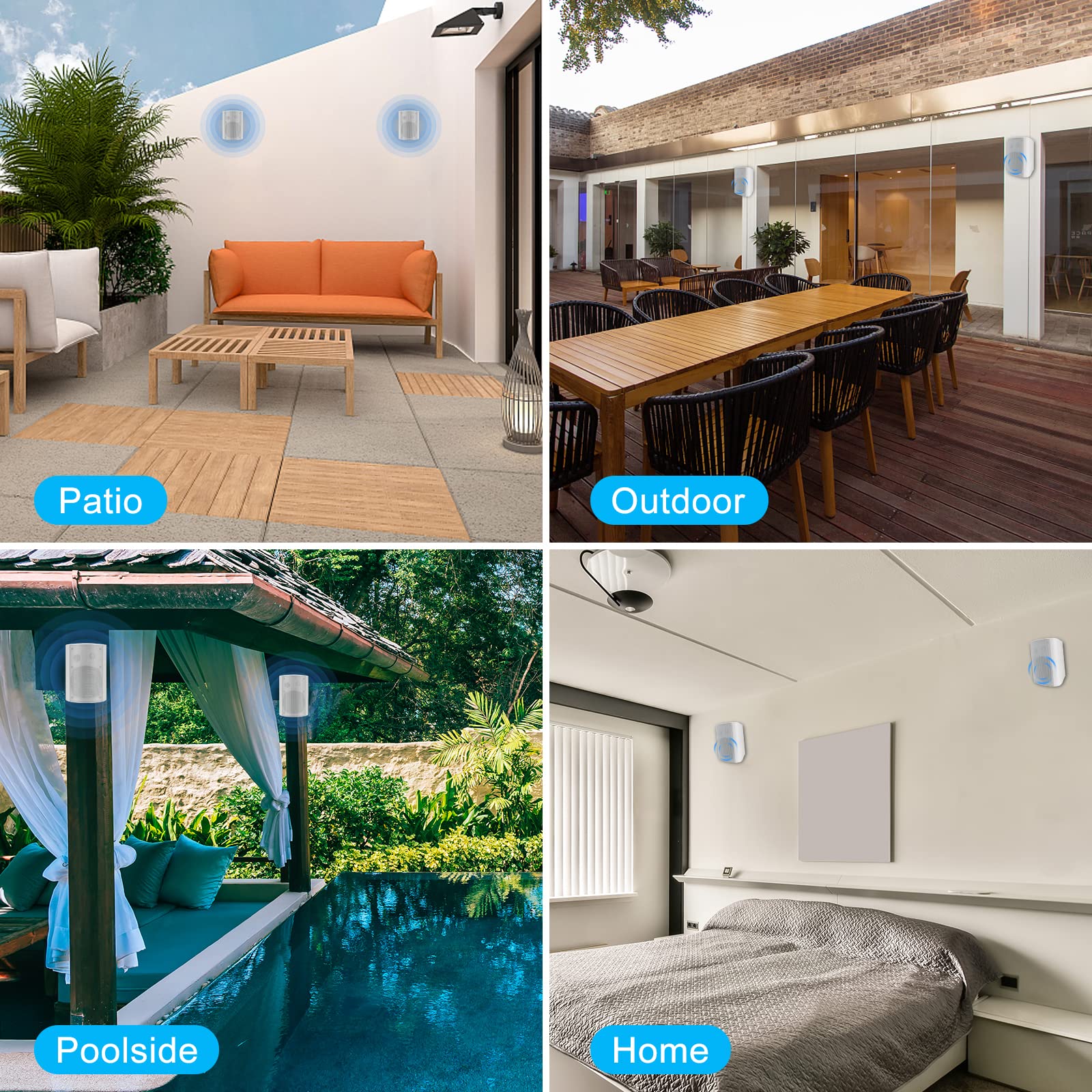 Herdio Bluetooth Bocinas para Exterior, 6,5 Pulgadas 400W Altavoces para Exteriores, Impermeable, Amplificador Superior, Amplia Cobertura De Sonido Estéreo, para Patio, Terraza, Patio Trasero (Blanco)