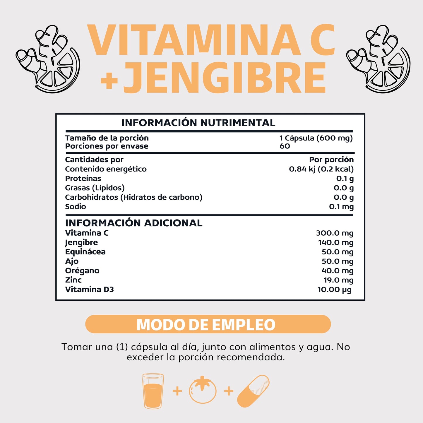 Beyond Vitamins | Vitamina C potenciada con antioxidantes y anti-inflamatorios, Jengibre, Equinácea, Ajo, Orégano, Zinc y Vitamina D3, Cápsulas veganas (60 Cápsulas)