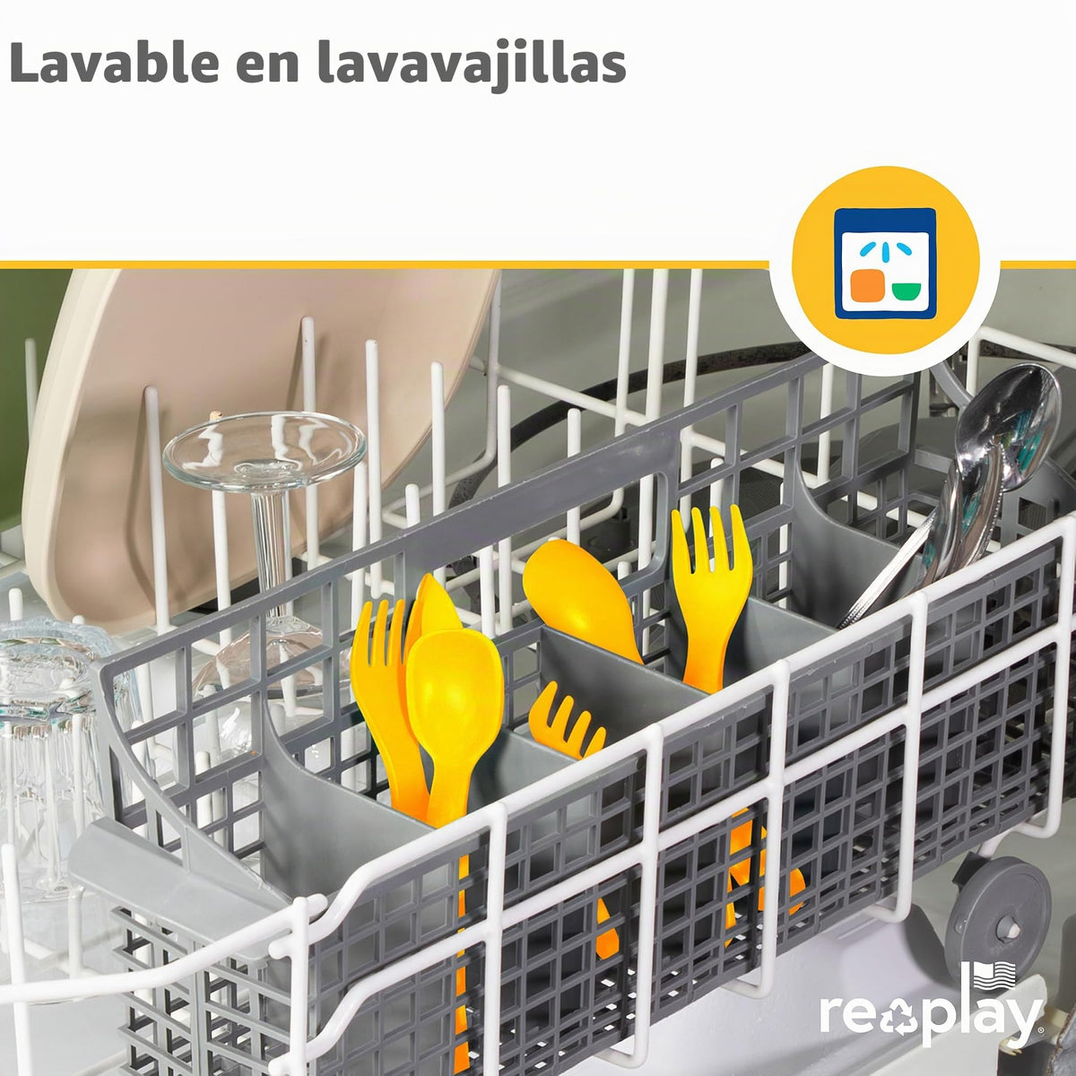 Re Play - Tenedores y cucharas para niños pequeños, paquete de 12 sin estuche de transporte, 6 tenedores para niños con puntas redondeadas y 6 cucharas profundas para niños pequeños, utensilios de 0.2 pulgadas de grosor, caja de lápices