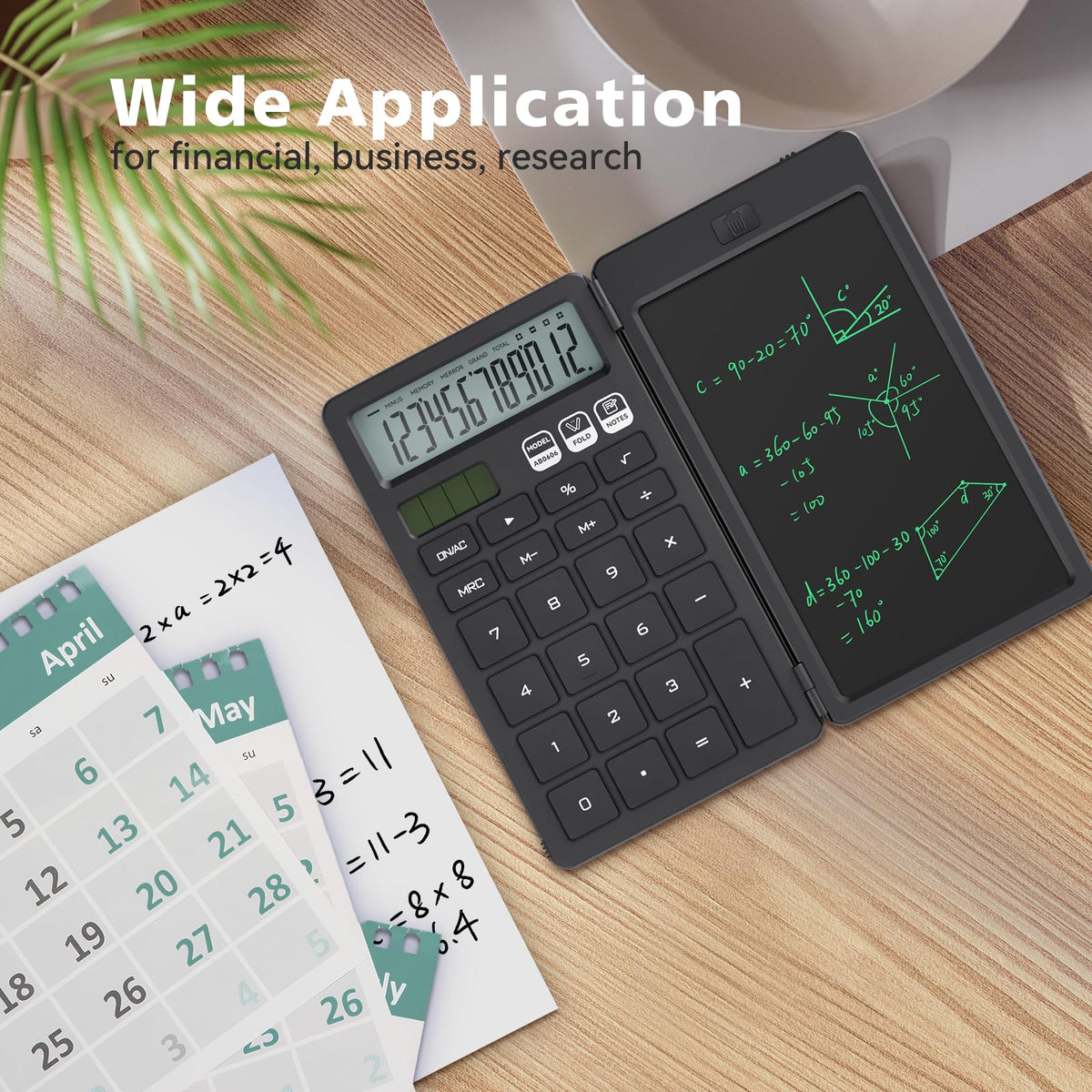 Calculadora ROATEE Negra con Tableta de Notas Plegable y Visualización LCD para el Hogar