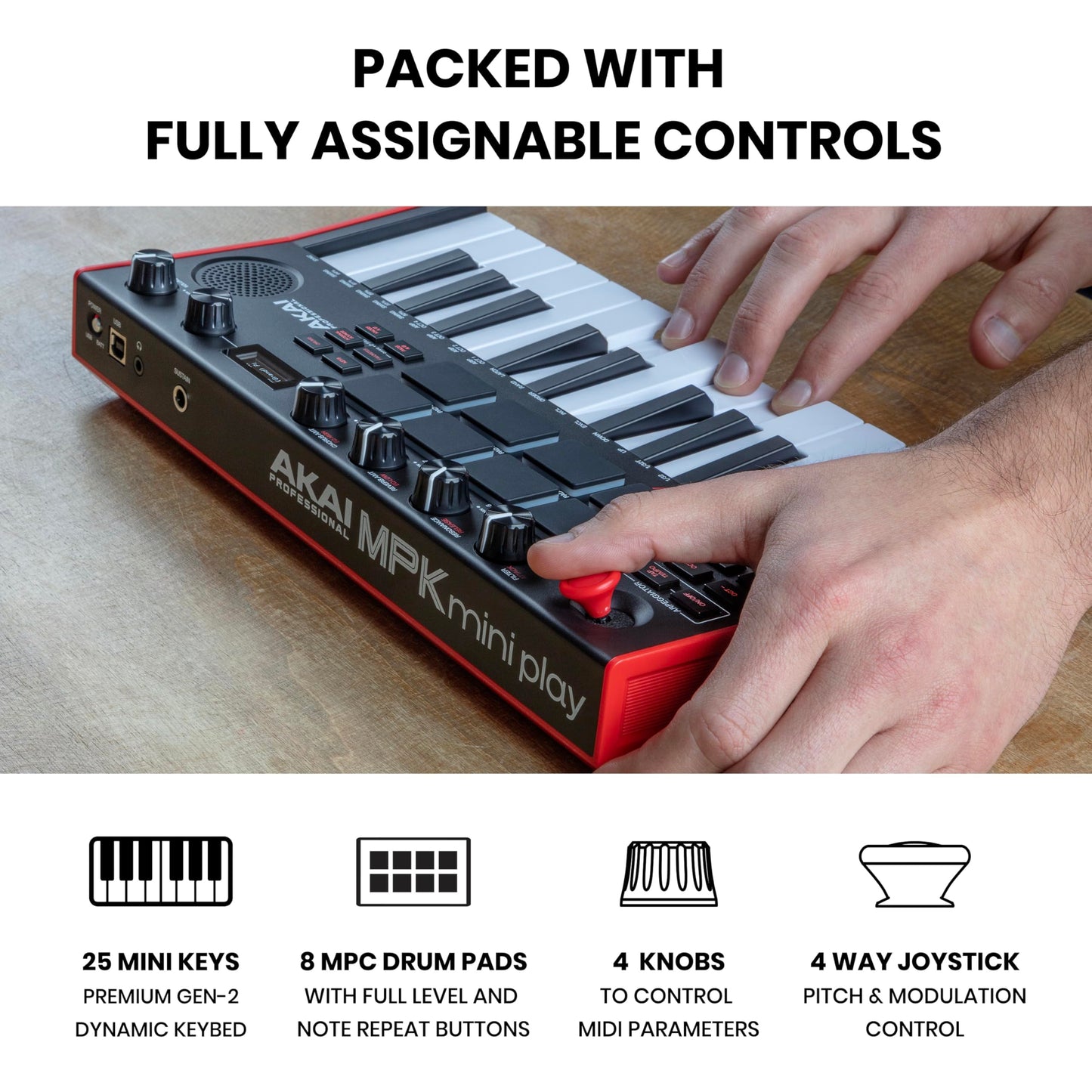 Akai Professional MPK Mini Play MK3 - Teclado Controlador MIDI con Altavoz y Sonidos Integrados, Pads MPC, Teclado Dinámico, Software de Producción Musical y Native Instruments Sound Package