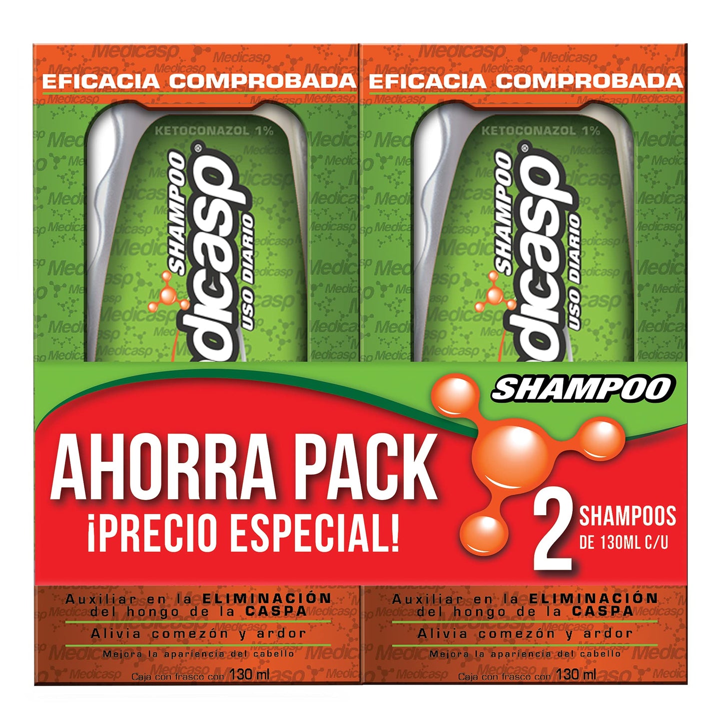 MEDICASP Shampoo Anticaspa Uso Diario 2 Botellas 130ml | Elimina Hongos, Alivia Picazón