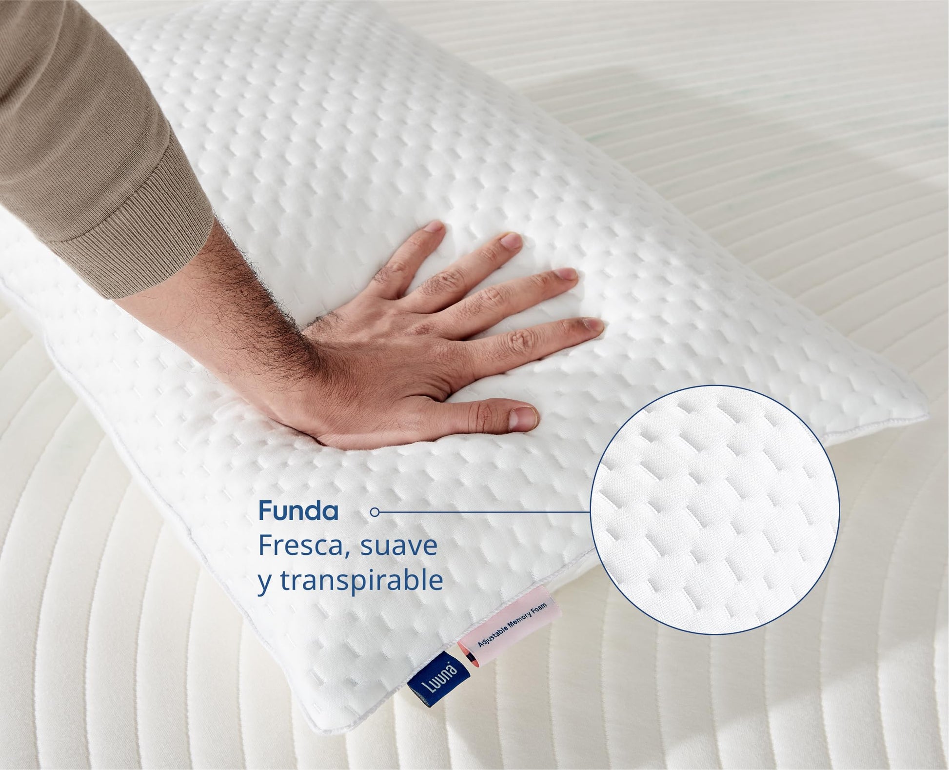 Luuna Almohada Ajustable Firme con Espuma de Memoria, King Size 88 x 46 cm, Relleno 100% Memory Foam Triturado, Funda Lavable, Suavidad y Frescura Garantizada para tu Descanso, Hecho en México