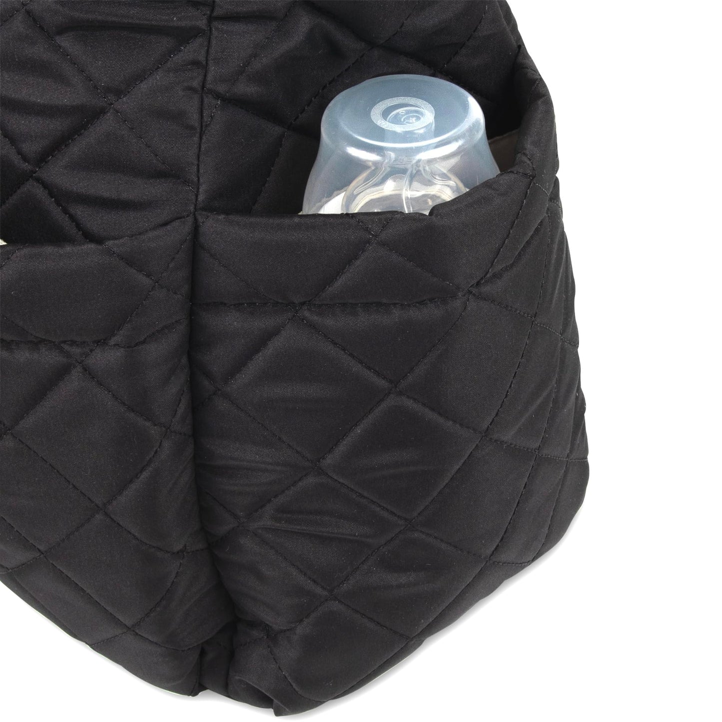 Bolsa de pañales acolchada negra con correa para el hombro, cambiador, 10 bolsillos organizadores para gemelos o trillizos, Negro -, L