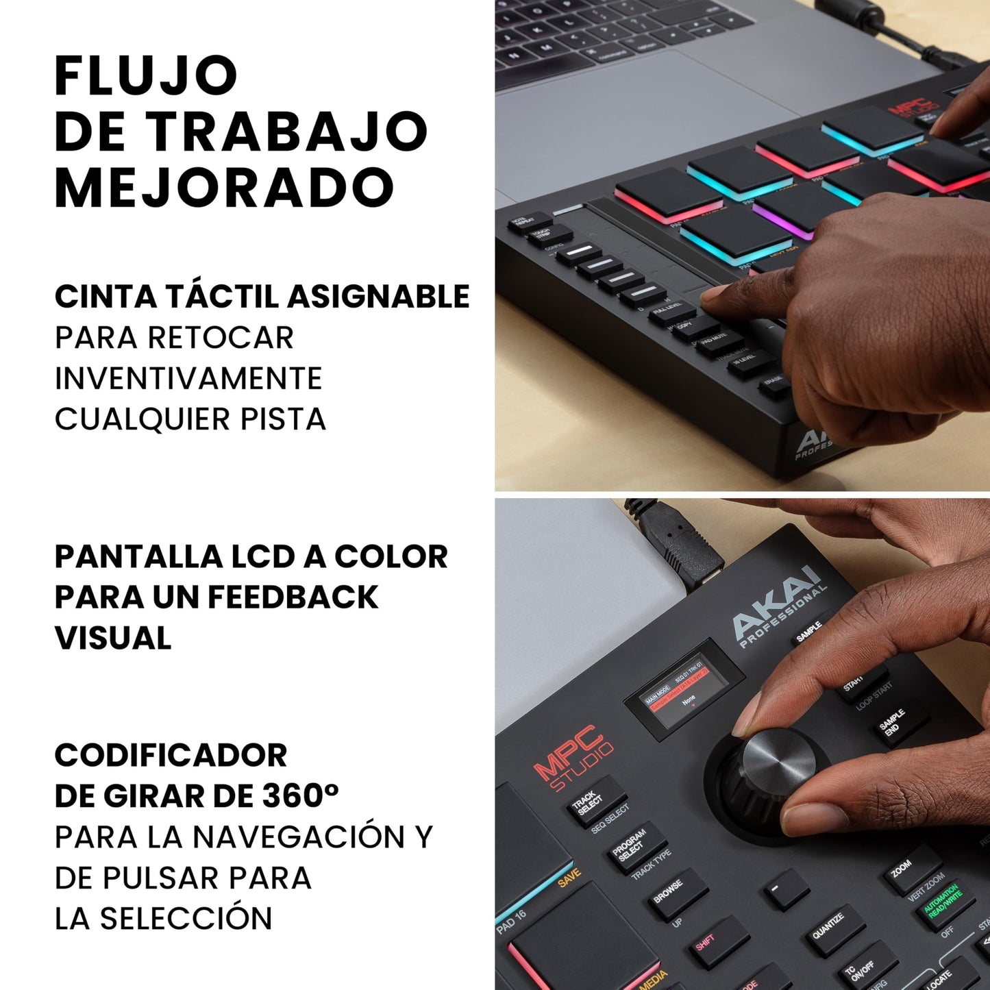 Controlador MIDI AKAI Professional MPC Studio Negro con 16 Pads RGB Sensibles a la Velocidad y Pantalla