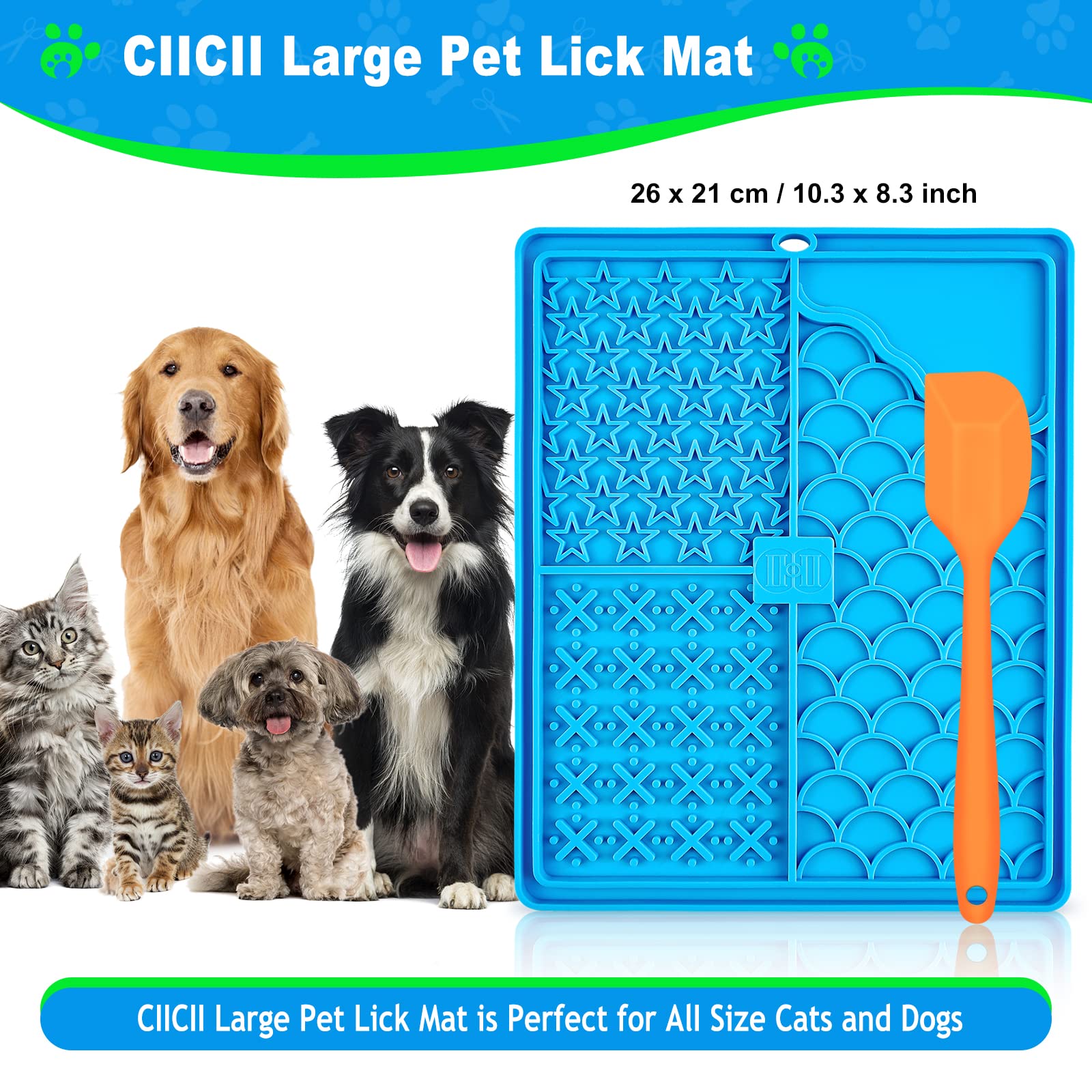 CIICII Licking Mat para Perro & Gatos, Grande Tapete para Perro Comida con Ventosa, Almohadilla para Lamer Perro Croquetas para Perro para Bañarse, Arreglarse, Entrenar y Cuidado de Las Garras (Azul)