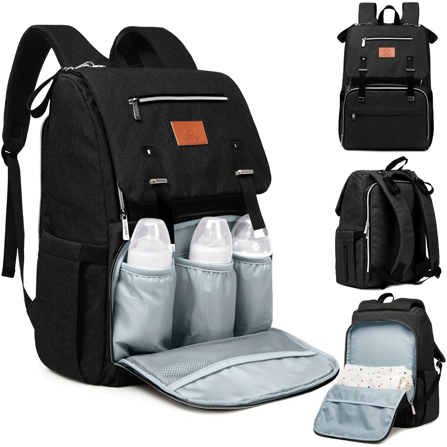 Mochila para paquete de pañale - Bolsos de viaje para bebés, impermeables y multifuncionales - Bolsos grandes para pañales - Durables y elegantes - Incluye colchoneta cambiadora (Trendy Black)