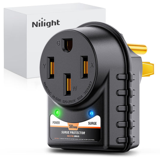 Protector de Sobretensiones Nilight 50 Amperios Adaptador con Indicador LED 3150 Julios 45000 A Pico Máximo para RV