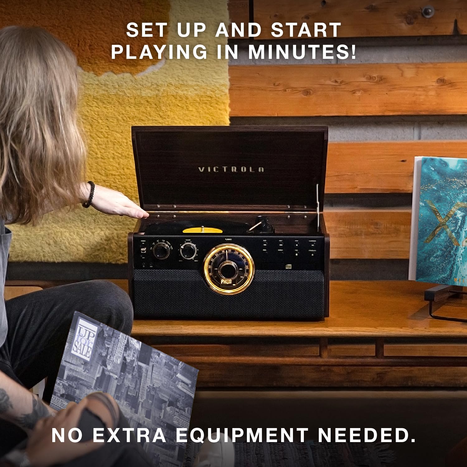 Tocadiscos Victrola Empire Madera Bluetooth 6 en 1 Moderno de 3 Velocidades