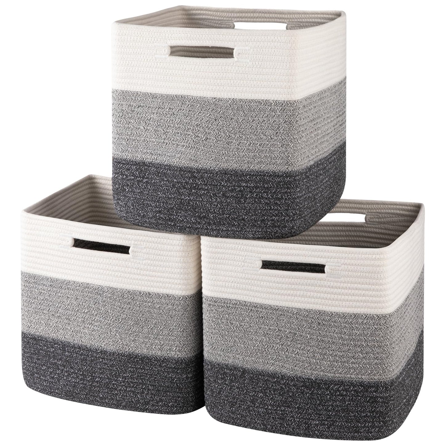 OIAHOMY - Cestas tejidas de cuerda de algodón para organizar 3 unidades de 13 x 13 x 12.6 pulgadas, cestas rectangulares de almacenamiento para ropa, cestas de almacenamiento para niños, sala de
