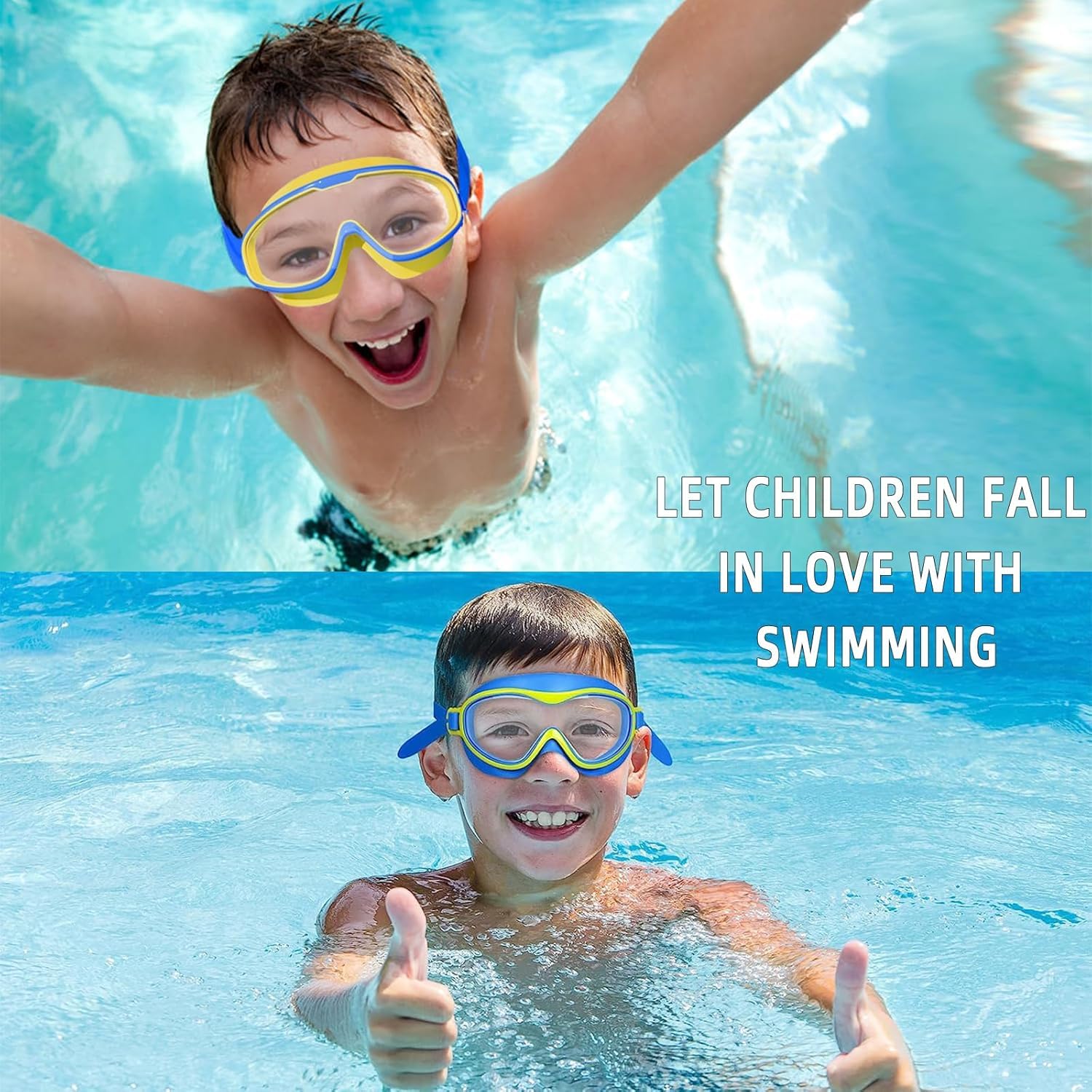 Juego de Gafas de Natación Infantil con Montura Grande y Bolsa de Almacenamiento, Protección Antivaho y UV
