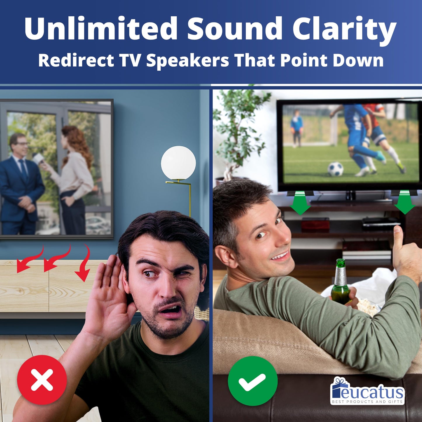 Eucatus Best Products and Gifts Juego de amplificador pasivo de altavoz de TV: redirige el sonido de cine en casa hacia ti, no el suelo sin una costosa barra de sonido. Mejora la claridad del sonido. Gran idea de regalo para mamá, papá, audiófilos y perso