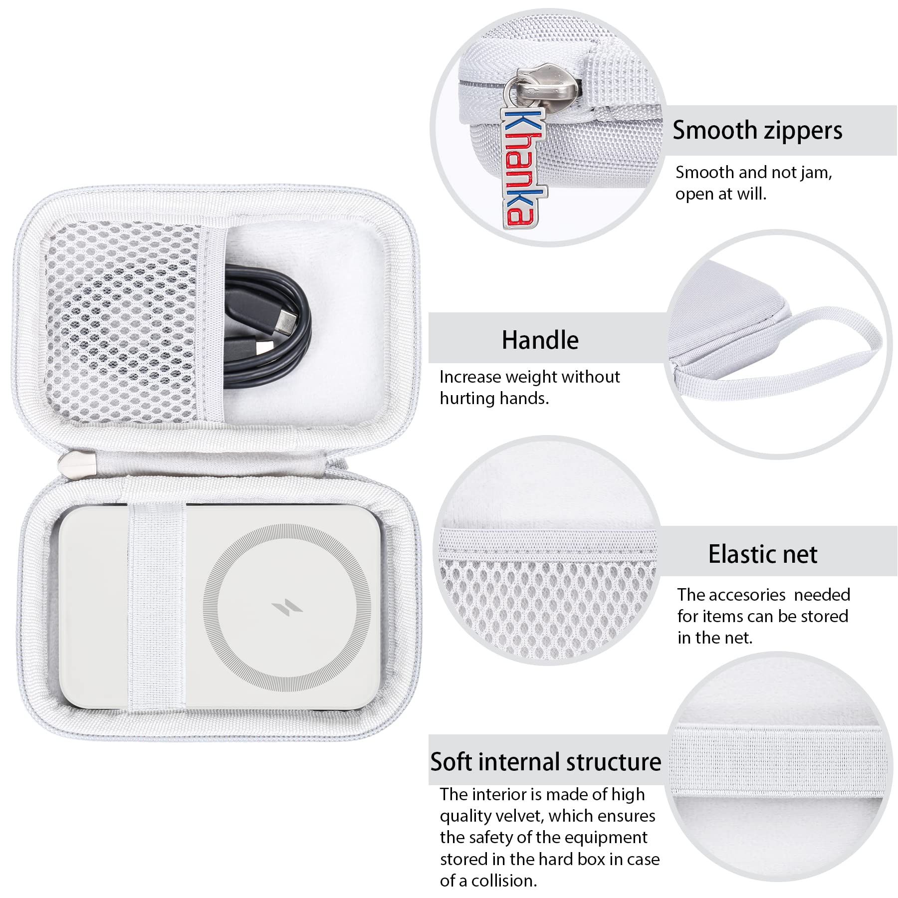 Funda rígida de Viaje khanka Blanco Anker 621 622 633 MagGo Cargador portátil inalámbrico de 5000 mAh 10000 mAh