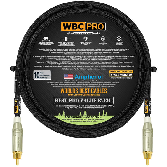 Cable de Subwoofer WBC-PRO Negro Ultra-Silencioso Ultra-Flexible Conectores RCA Oro Amphenol 1.52 m