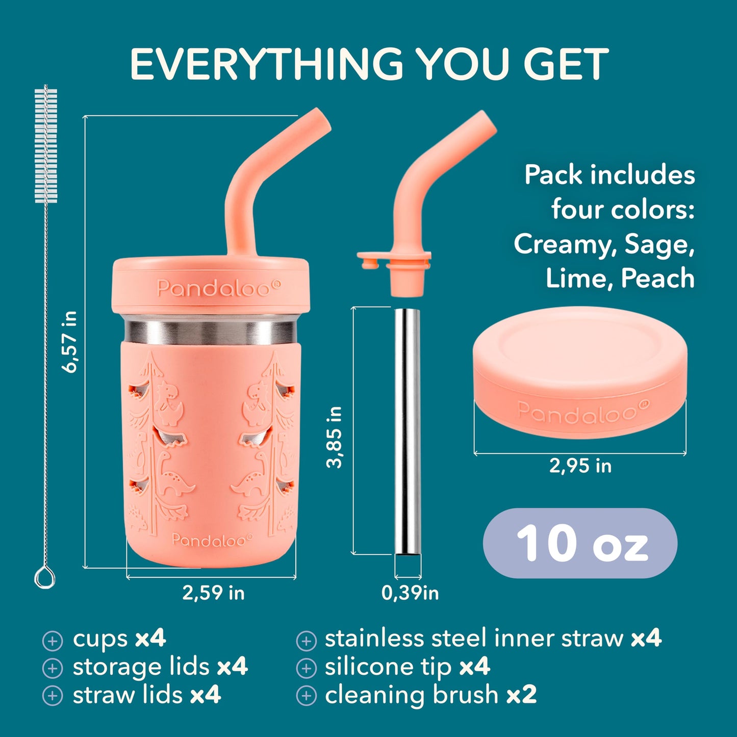 Pandaloo® Tazas de batido para niños - Vaso para niños pequeños de acero inoxidable con pajita, taza con popote para batidos - Sin BPA, tazas para refrigerio para niños pequeños, 10 oz