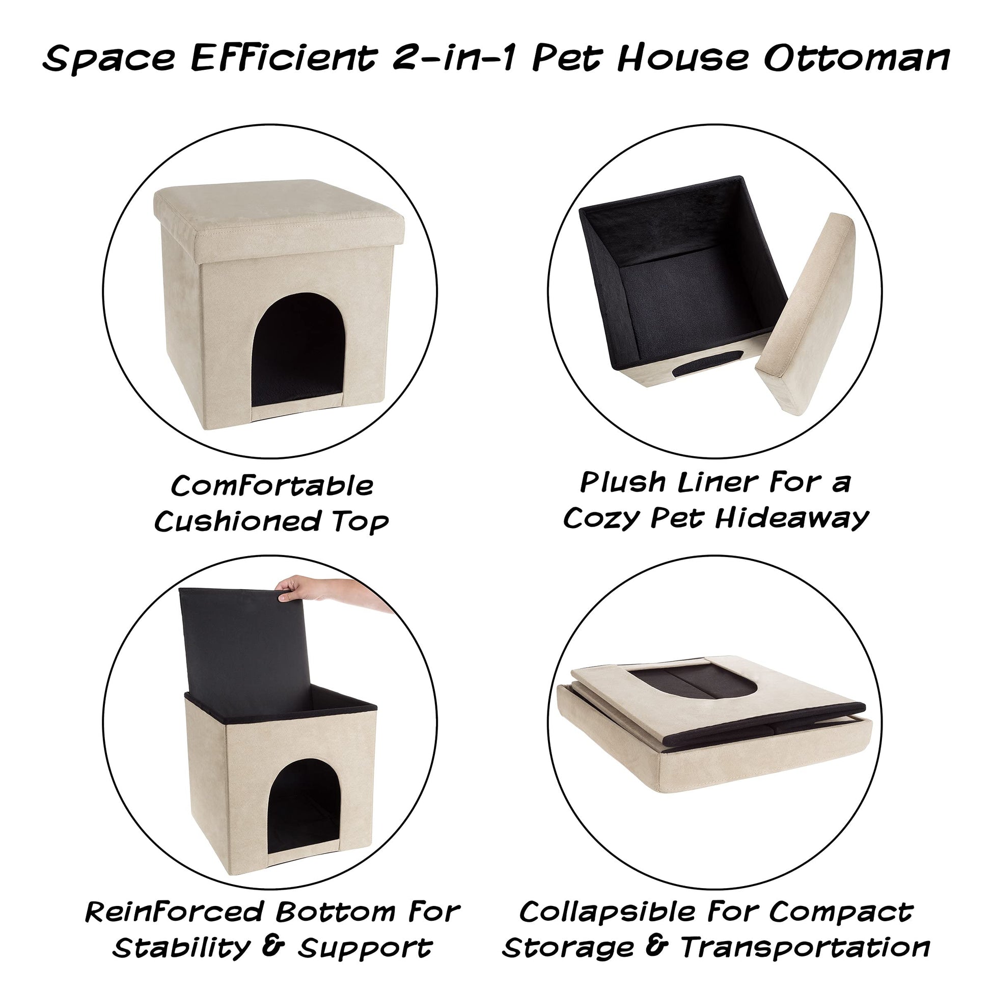 PETMAKER - Cama otomana Plegable Multiusos para Perros o Gatos pequeños y reposapiés con Parte Superior de cojín y Almohada Interior (Bronceado de microgamuza)