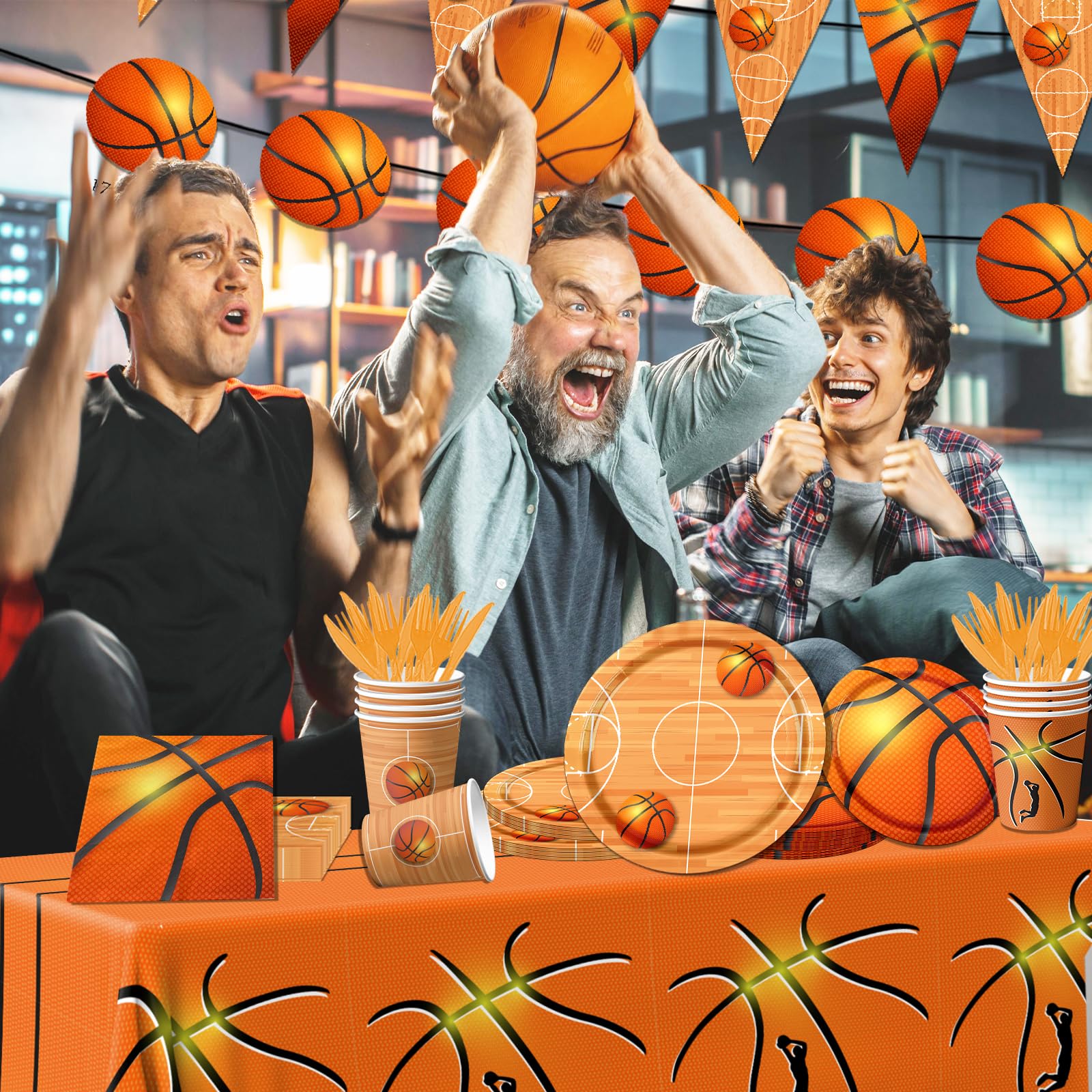 Decoraciones deportivas para fiestas temáticas de baloncesto – Juego de vajilla con platos, servilletas, mantel para niños y niñas