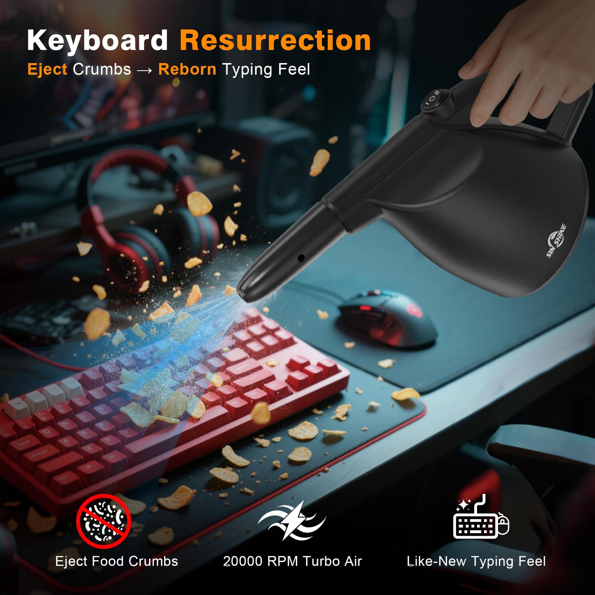 Aire Comprimido 3.0 SIN SHINE Negro Plumero Eléctrico Multiusos para Laptop y Computadora