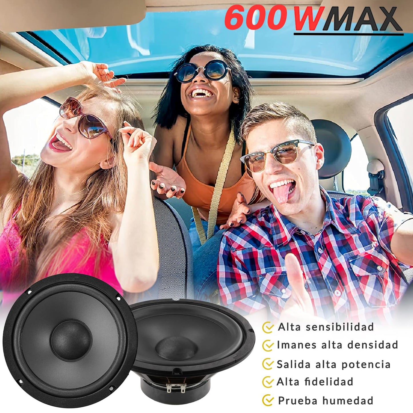Altavoces para Automóvil VIDA4U 6.5 Pulgadas 600 W Gama Completa 4 Vías Fácil Instalación