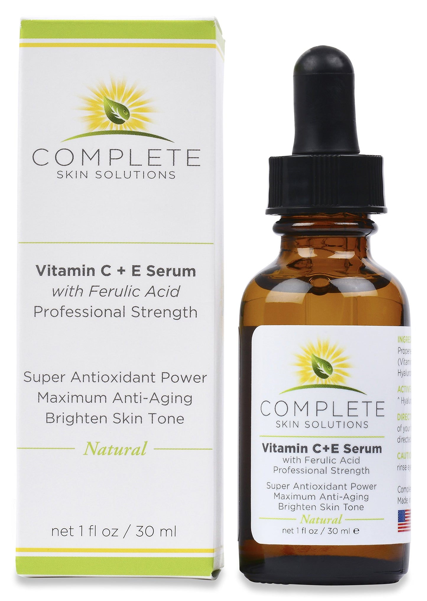 Natural Best Vitamin C E Serum With Ferulic And Hyaluronic Acid 15% Vitamin C, 1% Vitamin E, 0.5% Ferulic Acid by Complete Skin Solutions