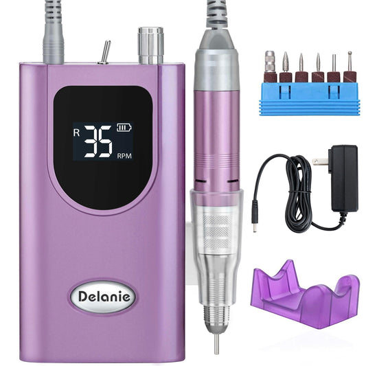 Delanie - Drill para Uñas Profesional 35000 RPM, Taladro para Uñas de Acrílico y Gel, Lima de Uñas Eléctrica Recargable, Máquina de Uñas de uso Salón (Morado)