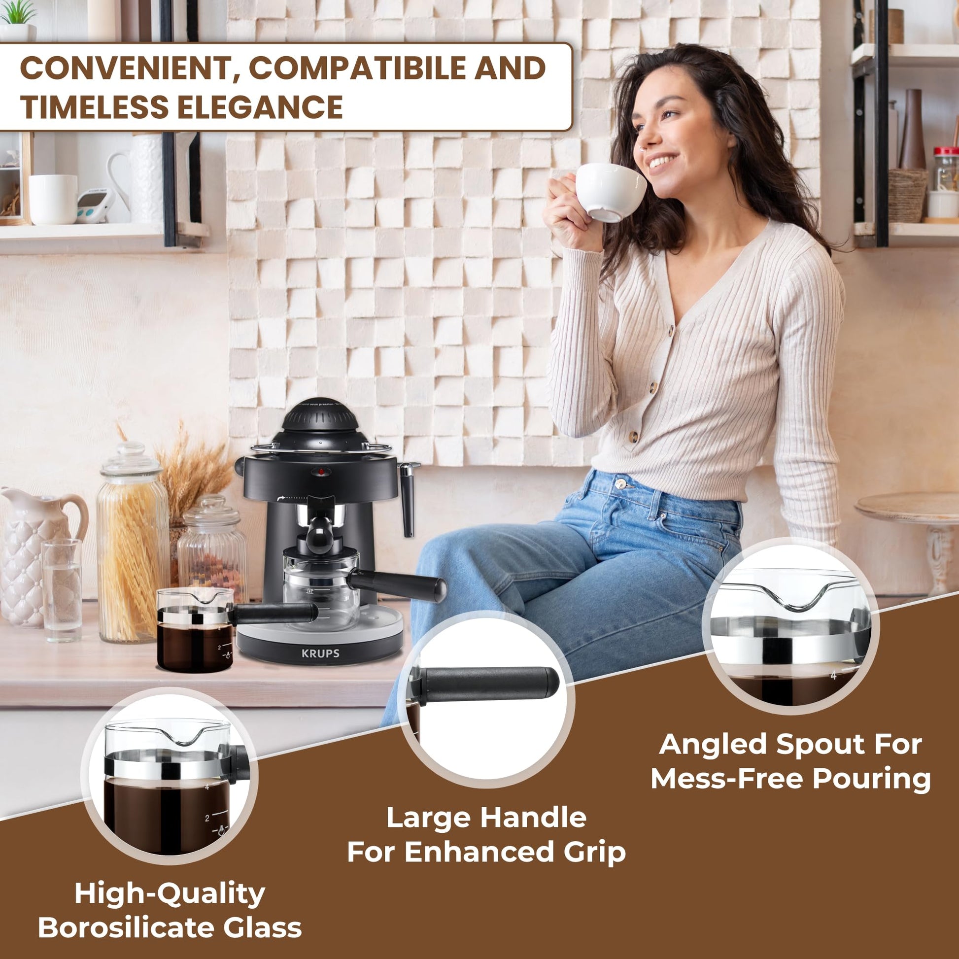 CAFÉ BREW COLLECTION Jarra de repuesto universal de vidrio expreso, jarra de repuesto para máquina de expreso Medelco, jarra de repuesto negra de 4 tazas para Hamilton Beach, Mr.Coffee, Breville