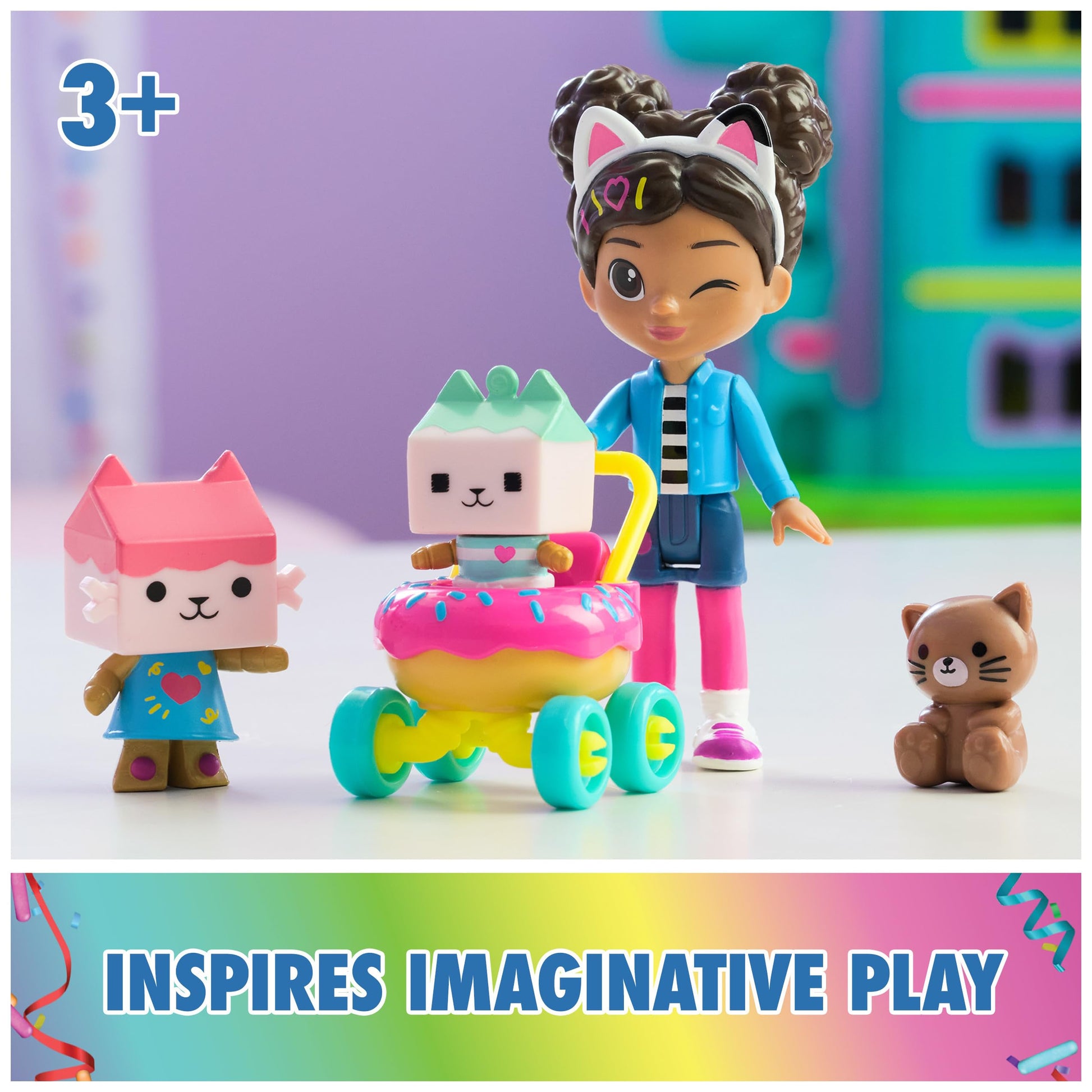 Gabby's Dollhouse, Set de Figuras 'Gabby', Cuidado de Gatitos con Gabby, Bebé Caja y Bebé Caja Benny, Juguetes Sorpresa y Accesorios para la casa de muñecas