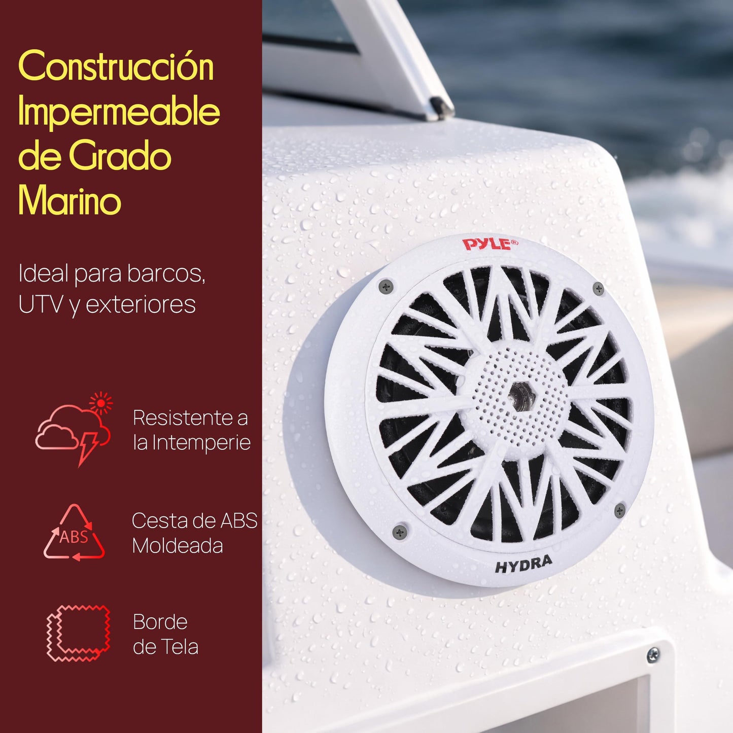 Pyle bocinas marinas dobles de 5.25 pulgadas. Sistema de sonido estéreo para exteriores resistente al agua. 2 vías. Potencia 150 W. 1 par.