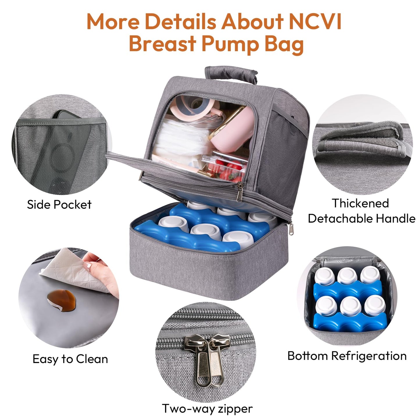 NCVI - Bolsa para extractor de leche materna extraíble de doble capa para Spectra S1, S2, Medela, mochila para extraer leche materna con paquete de hielo, bolsa aislada para madres lactantes que