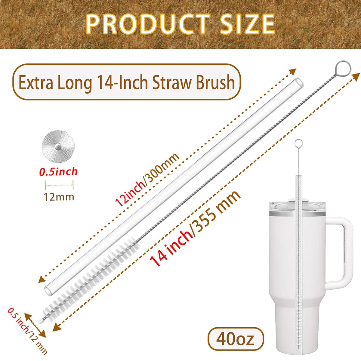 CIDYAUST - cepillo para polvo limpiador de pajitas extra largo de 14 pulgadas, 8 piezas de cepillo para polvo extra largo con mango de acero inoxidable 304, limpiador de tubos extra largo para botella