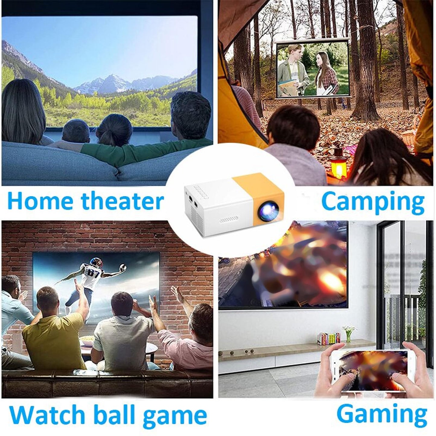 GOWENIC Mini Proyector Full HD 1080P Amarillo - LED para Reuniones Familiares, Campamentos - Compatible Con HDMI, USB, Audio