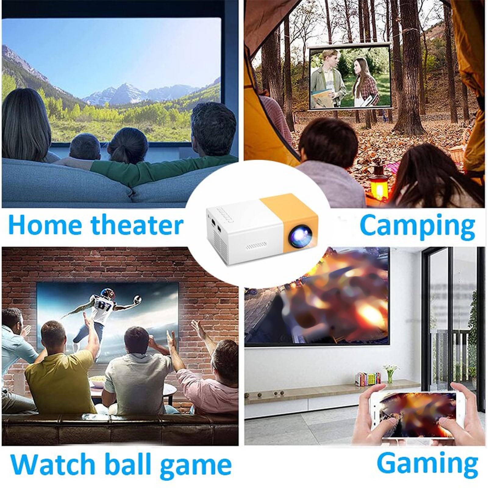 GOWENIC Mini Proyector Full HD 1080P Amarillo - LED para Reuniones Familiares, Campamentos - Compatible Con HDMI, USB, Audio