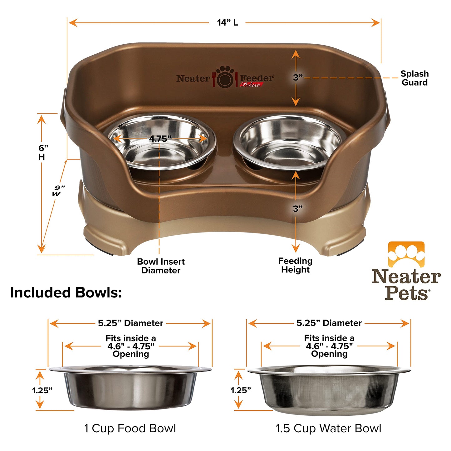 Comedero Elevado Neater Feeder Deluxe Bronze Antiderrame para Gatos