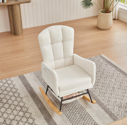 hansones mecedora de guardería, moderna silla mecedora, tapizada para guardería para bebé, mecedora de interior para sala de estar, recámara, guardería (beige) (22 beige)