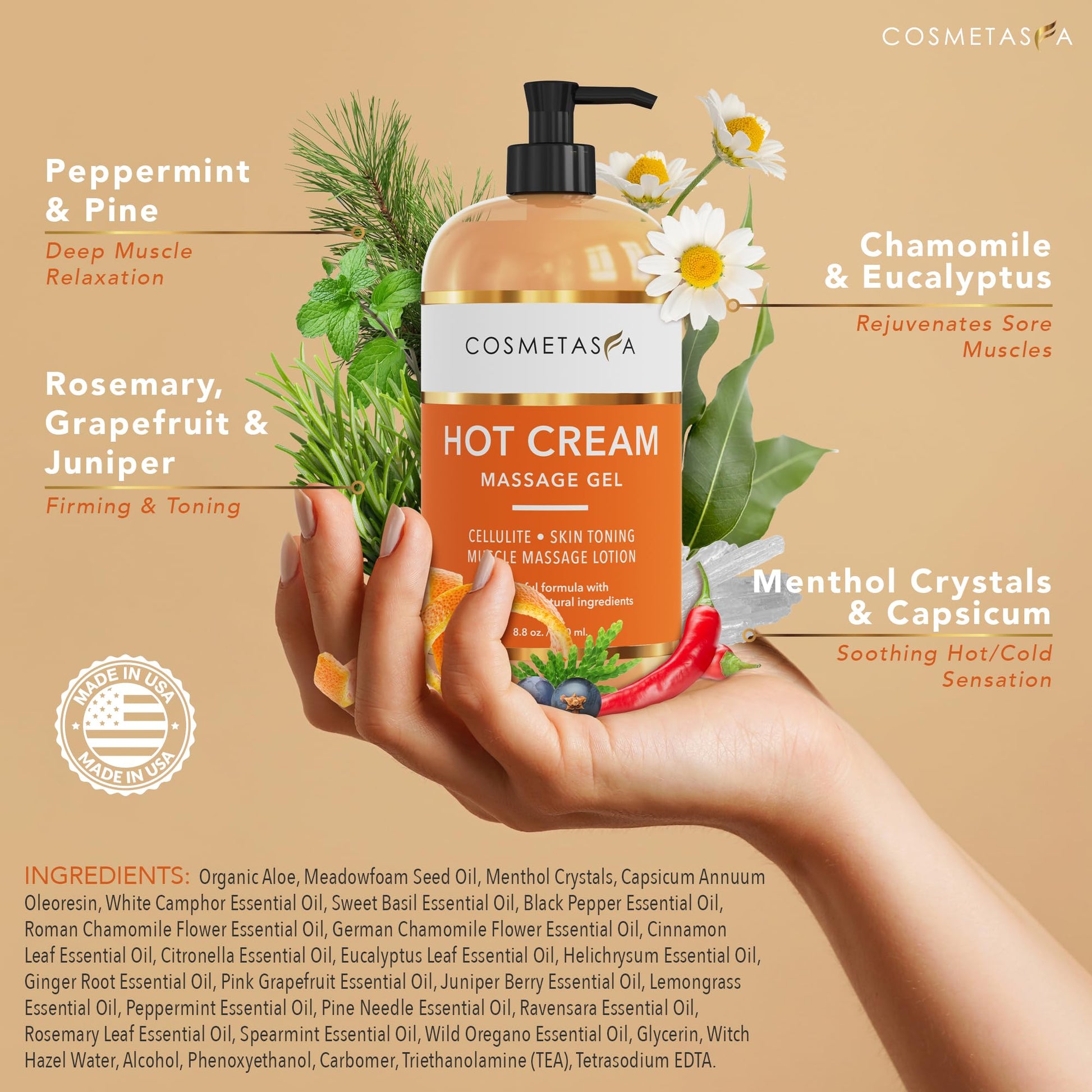 Tratamiento de celulitis con aceite de masaje y crema caliente para tonificar y hidratar la piel, alivio del dolor muscular, 8.8 oz. Ideal para reducir celulitis de forma natural.