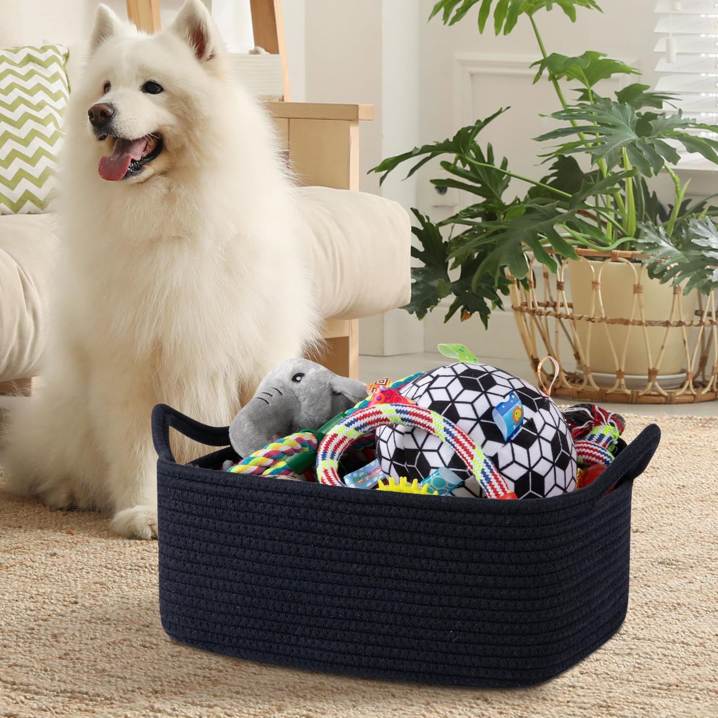 OIAHOMY - Bonita cesta tejida con bolsas de regalo y cintas, cesta de regalo vacía para baby shower, cumpleaños, cuarto de bebé con asas para sala de estar, contenedores de juguetes para mascotas para