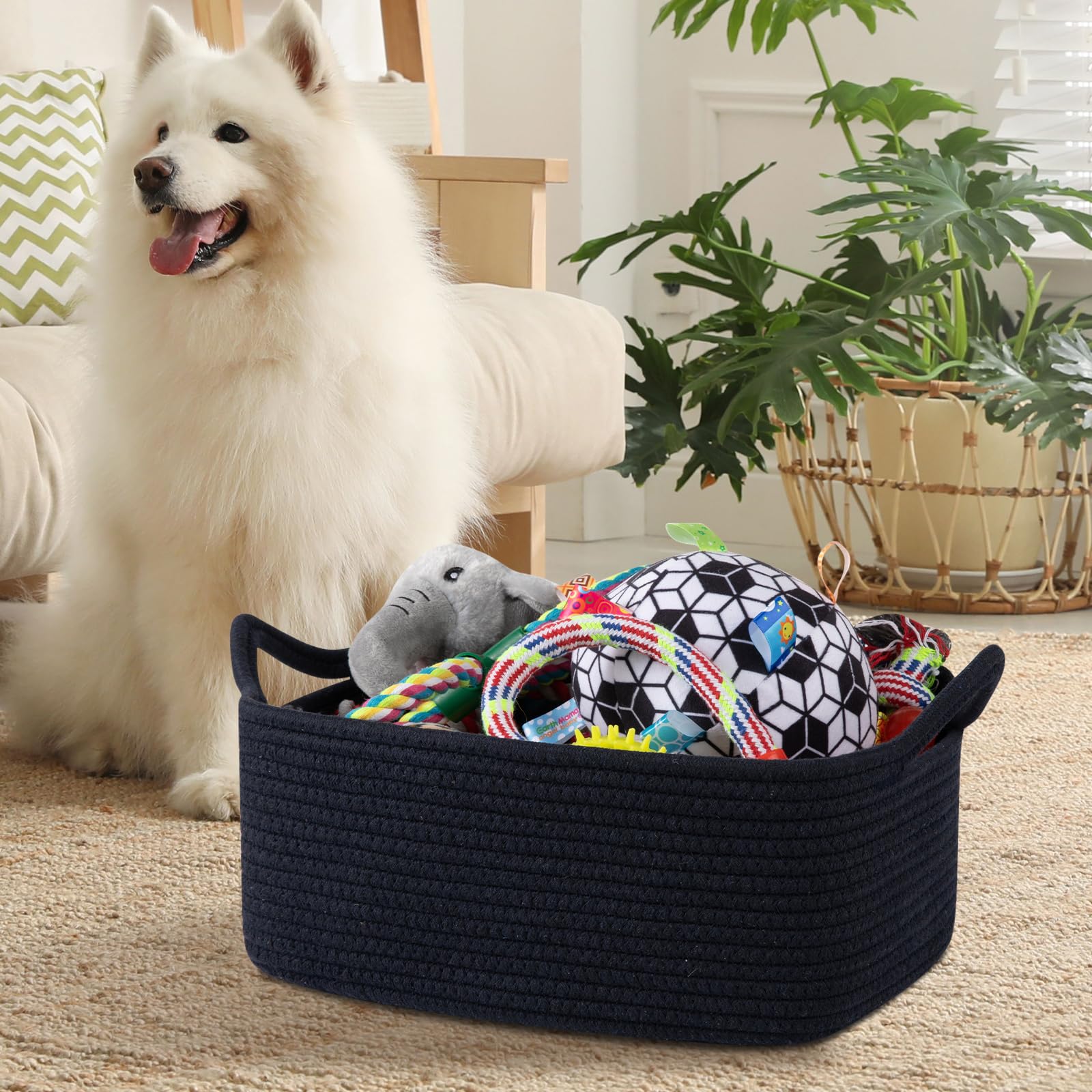 OIAHOMY - Bonita cesta tejida con bolsas de regalo y cintas, cesta de regalo vacía para baby shower, cumpleaños, cuarto de bebé con asas para sala de estar, contenedores de juguetes para mascotas para
