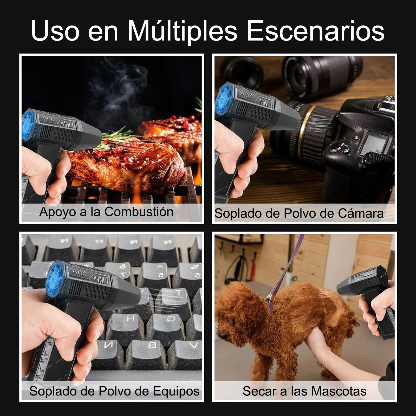 Sopladora de Aire, Sopladora de 3 Velocidades Ajustables, Soplador de Aire Recargable USB para Limpieza de Teclado, PC, Automóvil, Casa y Espacios Difíciles de Alcanzar