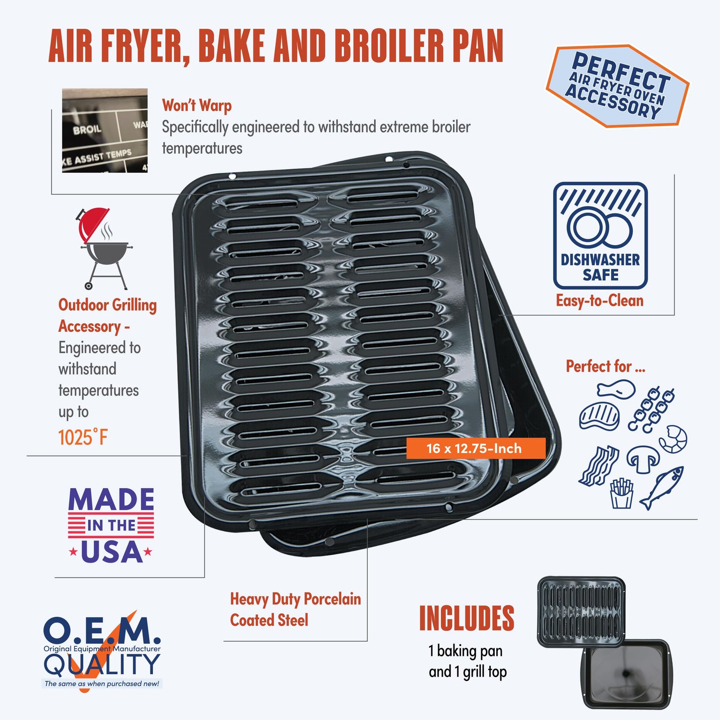 Broiler Pan Range Kleen Porcelana con Parrilla Porcelana