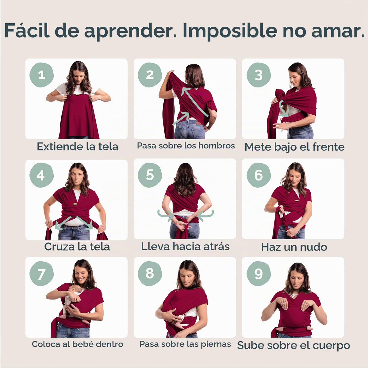 Boba Fular Elástico Portabebé Boba Wrap, para Bebés Recién Nacidos y Niños Hasta 16 Kg (Sangria)