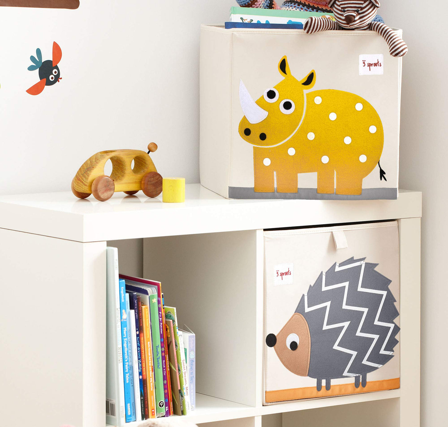 3 Sprouts Cube Storage Box - contenedor organizador para niños y niños - Rhino Yellow