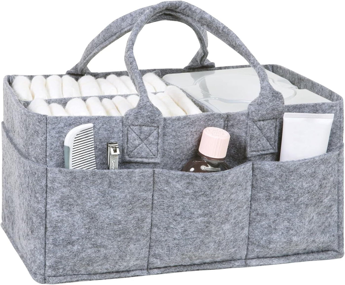 Sammy & Lou - Organizador plegable de fieltro gris claro, diseño dividido para mantener organizados pañales, toallitas y artículos cambiantes, dos asas, 12 x 6 x 8 pulgadas