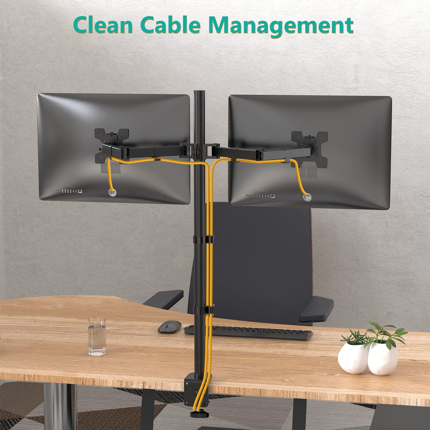 Soporte Doble Monitor WALI Negro Extra Alto con Brazo para Dos Monitores hasta 27 Pulgadas de 10 kg