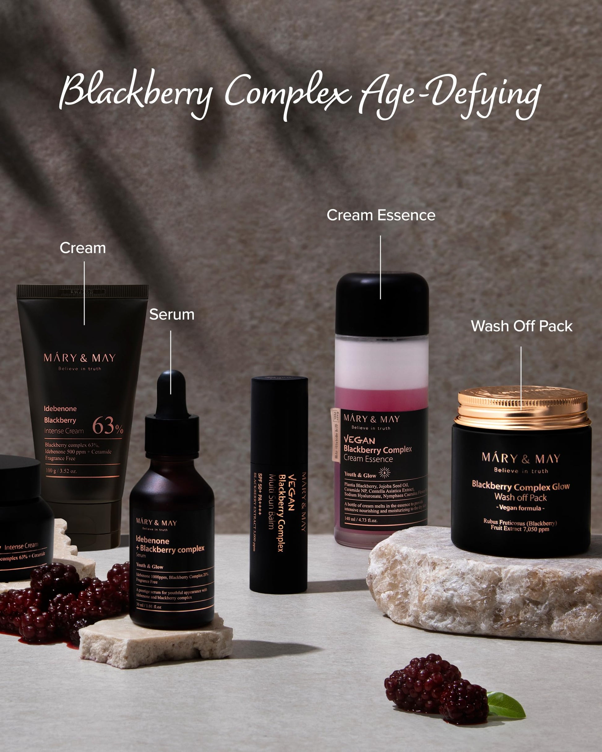 Mary&May-Crema hidratante intensa con idebenona y mora: humectante facial avanzado que fortalece la barrera cutánea con niacinamida, ceramida y ácido hialurónico
