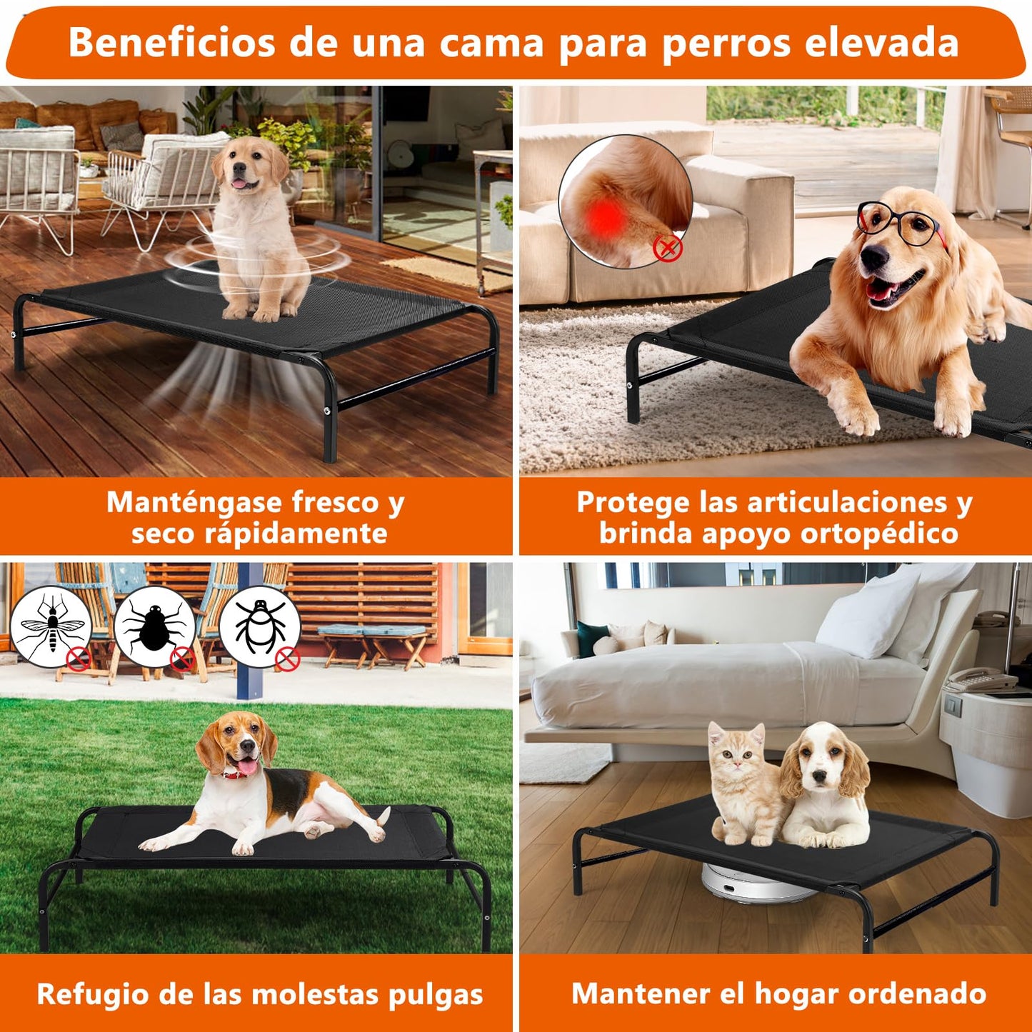 Cama para Perro, Cama Elevada para Perro con Malla Transpirable y Lavable, Portátil Camas para Perros Extra Grande Para Uso Interior y Exterior, Apto para Todo Tipo de Mascotas, Antideslizante (L)